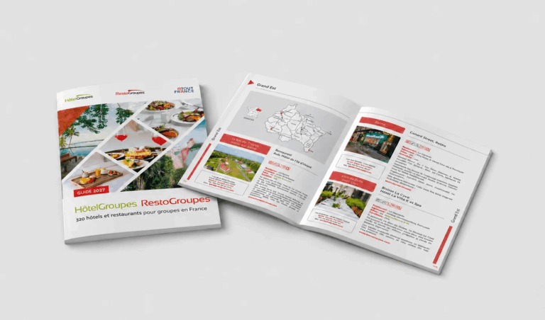 Guide Hotelgroupes Restogroupes 2027 avec sélection d’hôtels et restaurants pour groupes en France.