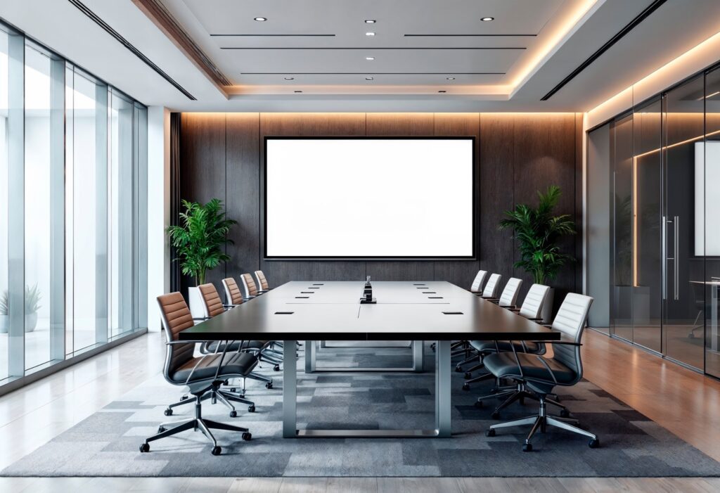 Salle de réunion équipée pour séminaire et présentation de groupe
